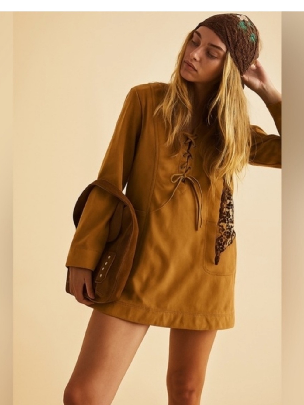 NWT Free People Bradley mini dress faux suede long sleeve festival western